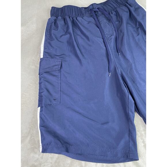 KS Island Men’s Big & Tall Navy Blue Double Stripe Swim Board Shorts - Picture 4 of 13